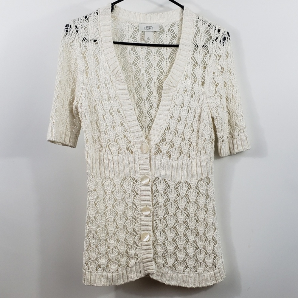 🛍 Ann Taylor Loft open weave button down sweater